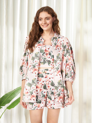 Belavine's Peach Floral Printed Stylish Casual Smart Co-Ords Set