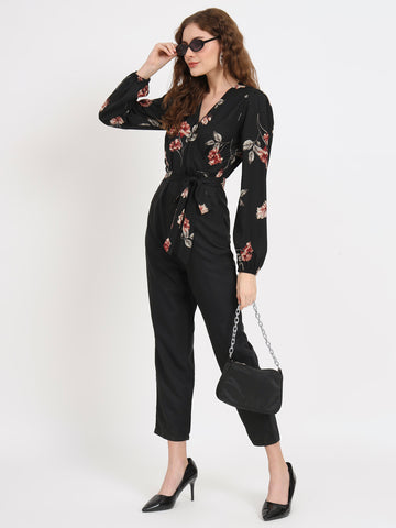 Belavine Black Printed Floral Slim Fit Party Jumpsuit