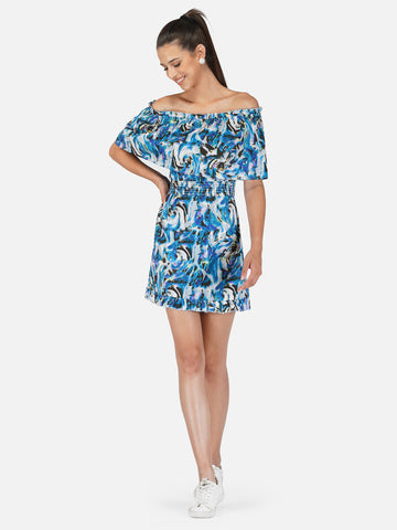 Belavine Blue Off-Shoulder Mini Dress