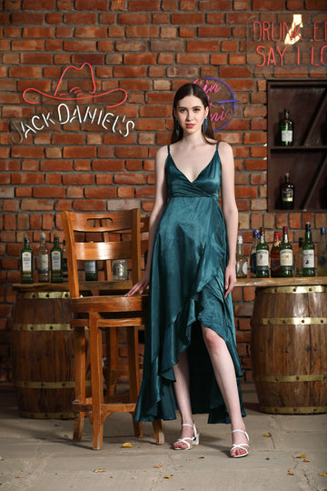 Belavine's Solid Turquoise V-Neck Asymmetric Cocktail Dress