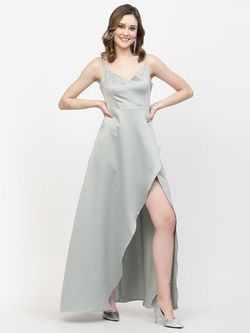 Belavine's Rich Mint High Slit Satin Ankle Length Dress