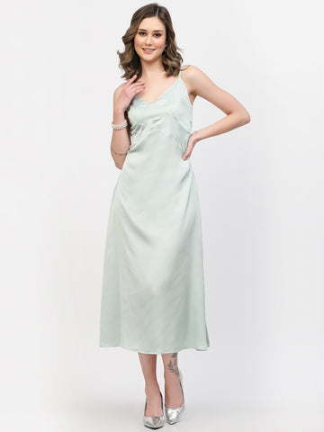 Belavine's Pista Green V Neck Straight Midi Dress