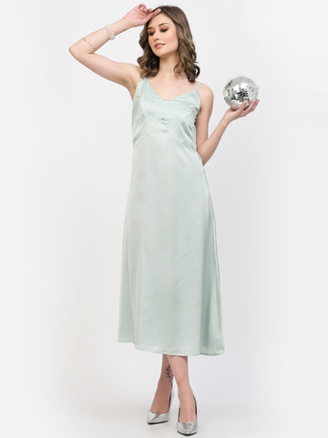 Belavine's Pista Green V Neck Straight Midi Dress