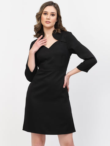 Belavine's Solid Black Regular Dress with Full Sleeves