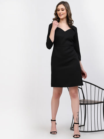 Belavine's Solid Black Regular Dress with Full Sleeves