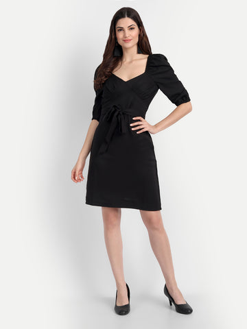 Belavine Solid Black Regular Dress