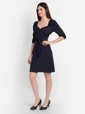 Belavine Solid Blue Regular Dress