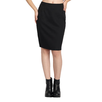 Belavine Black Solid Formal Pencil Skirt
