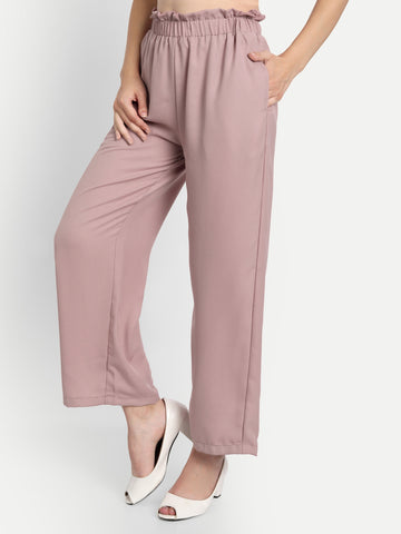 Belavine Regular Fit Peach Solid Parallel Trousers