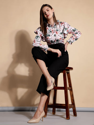 Belavine Floral Print Full Sleeves Straight Pant Jumpsuit