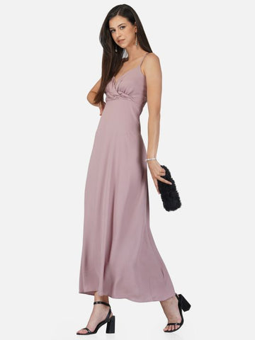 Belavine Solid Lavender V-Neck Cocktail Dress