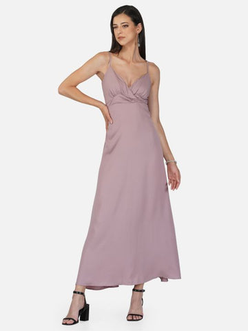 Belavine Solid Lavender V-Neck Cocktail Dress