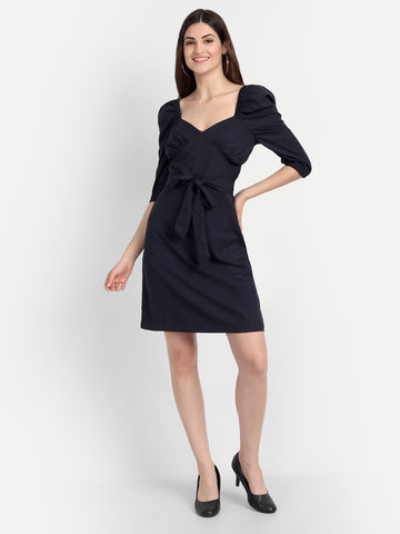 Belavine Solid Blue Regular Dress