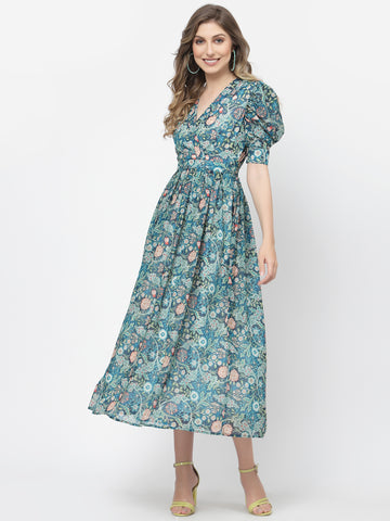 Belavine's Green Floral Printed Maxi Dress