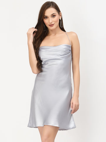 Belavine Silver Cowl Neck Cami Mini Dress