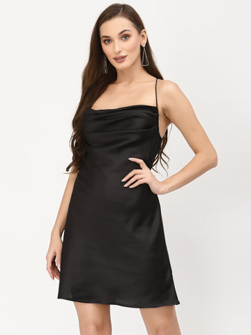 Belavine Black Cowl Neck Cami Mini Dress