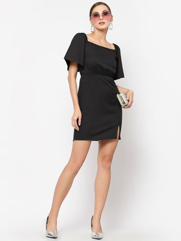 Belavine Black Solid Bodycon Mini Dress