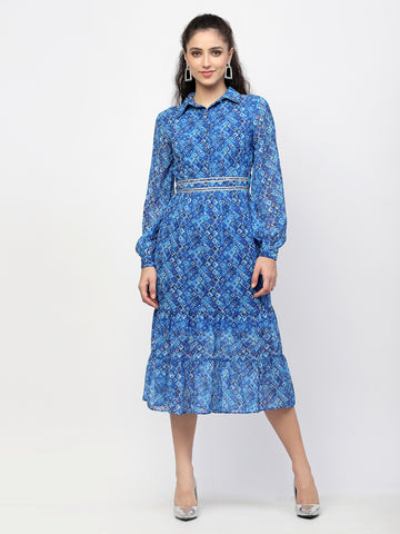 Belavine Blue Printed Indo Western Dress