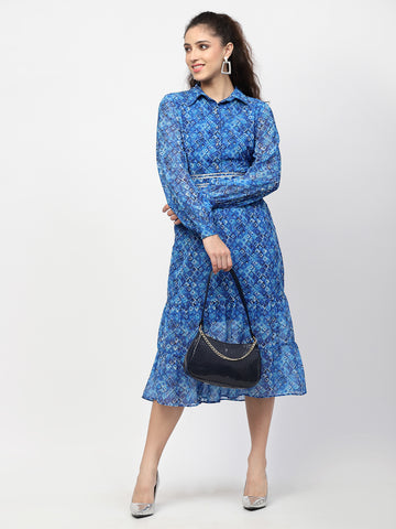 Belavine Blue Printed Indo Western Dress