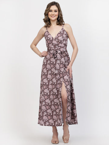 Belavine's Brown Printed Maxi Wrap Dress