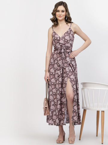 Belavine's Brown Printed Maxi Wrap Dress