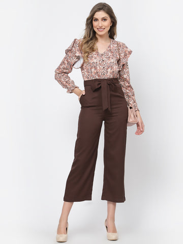 Belavine All Over Brown Printed Straight Pant Jumpsuit