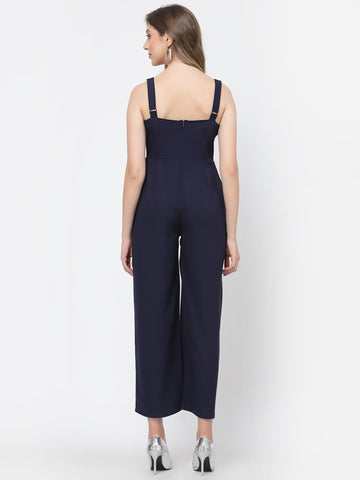 Belavine Solid Blue Straight Jumpsuit