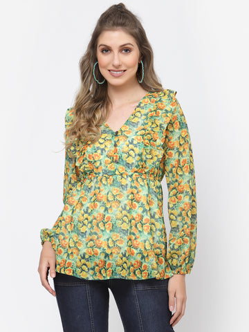 Belavine's All-Over Floral Printed Multicolor Peplum Top