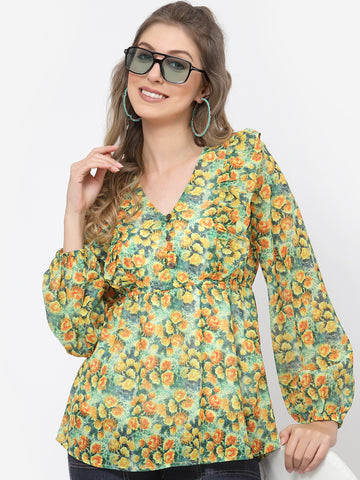 Belavine's All-Over Floral Printed Multicolor Peplum Top