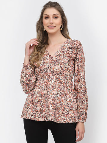 Belavine's All-Over Printed Multicolor Peplum Top