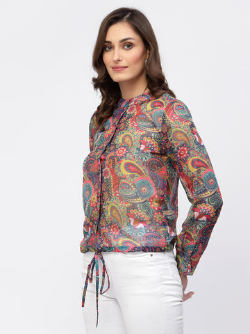 Belavine's Multicolored Printed Shirt Pattern Top