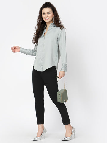 Belavine Solid Mint Green Regular Fit Semi Formal Shirt